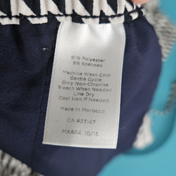 Talbots Blue White Harlequin Print Pull-On Wide Leg Casual Pants Womens Size 16W - Picture 7 of 8